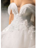 Off Shoulder Ivory Lace Tulle Ruffled Wedding Dress With Horsehair Trim